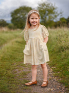 Phoebe Cotton Jersey Dress,Yellow Stripes – view 4