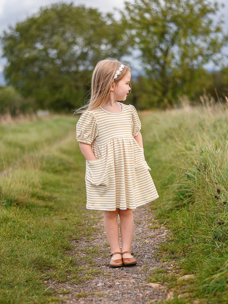 Phoebe Cotton Jersey Dress,Yellow Stripes – view 5