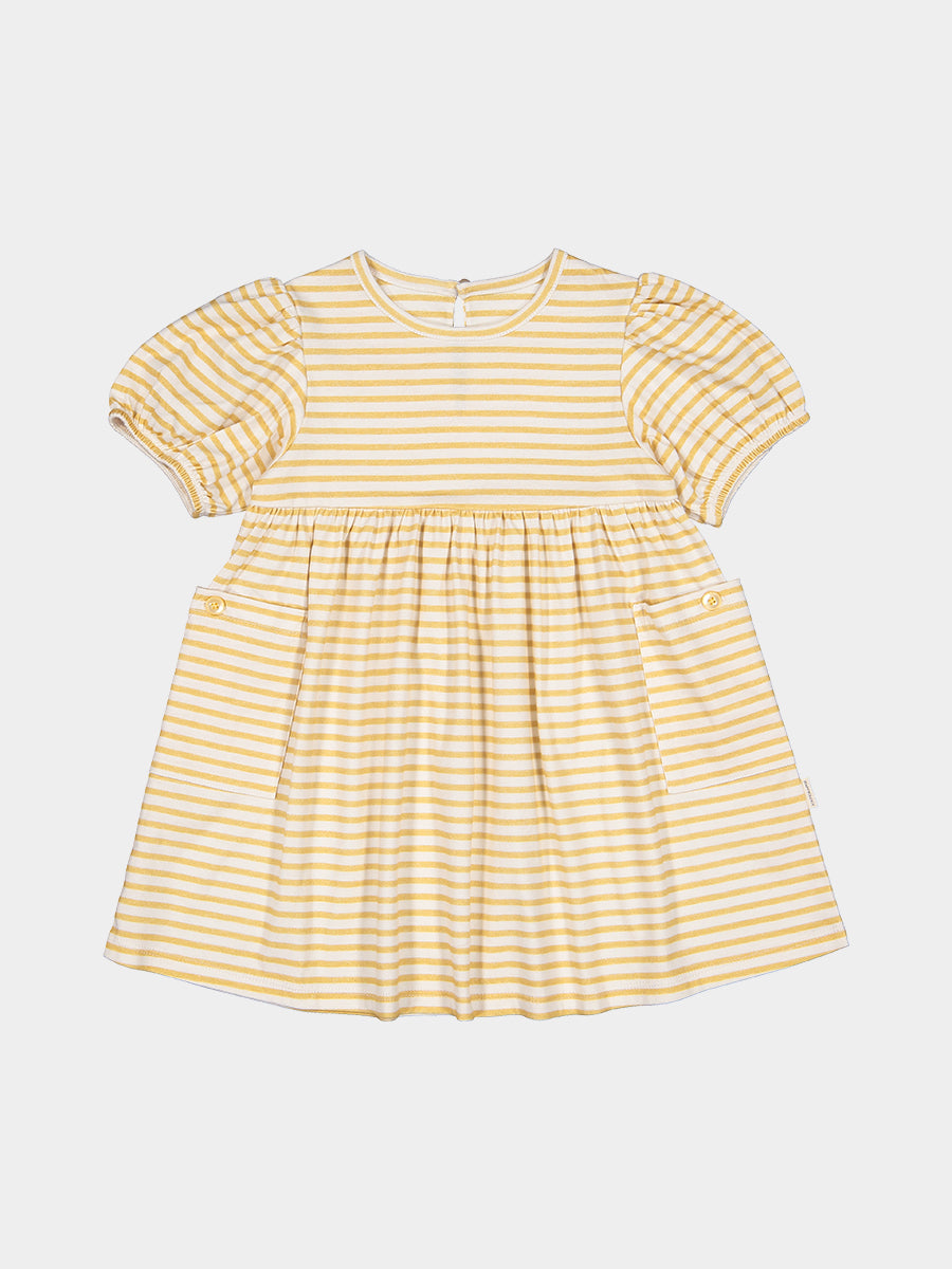 Phoebe Cotton Jersey Dress,Yellow Stripes – view 2