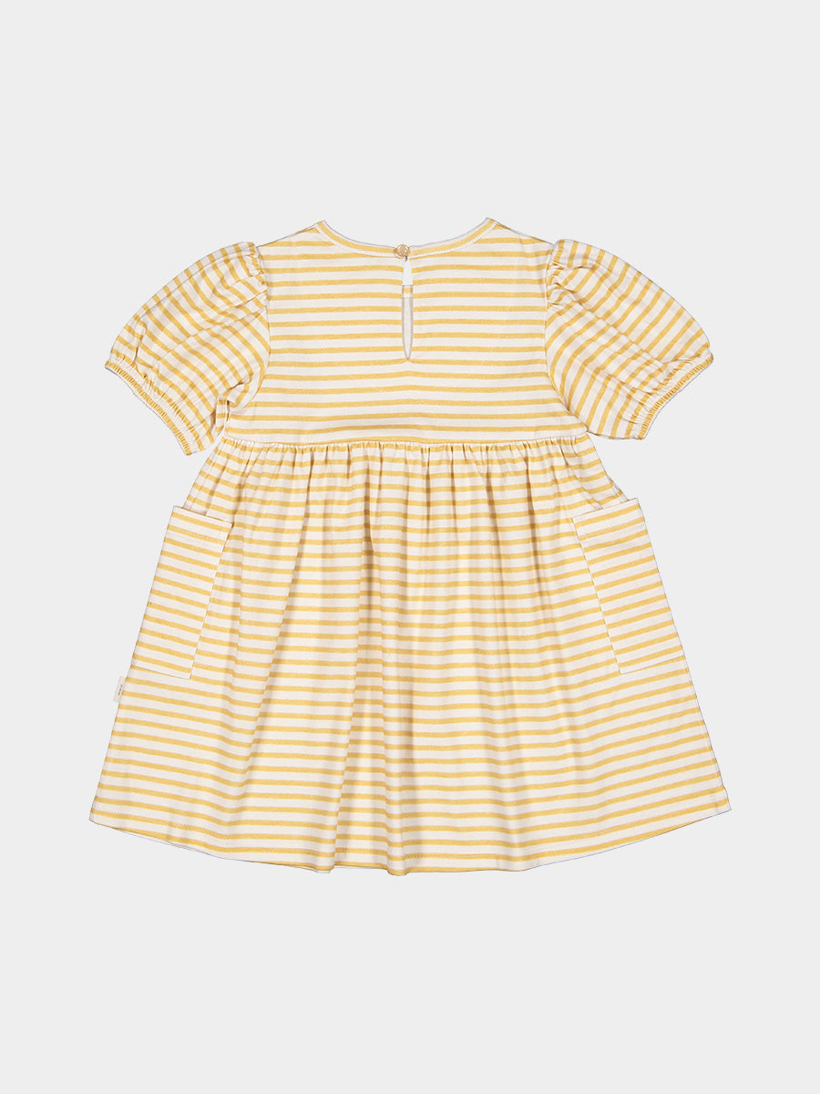 Phoebe Cotton Jersey Dress,Yellow Stripes – view 7