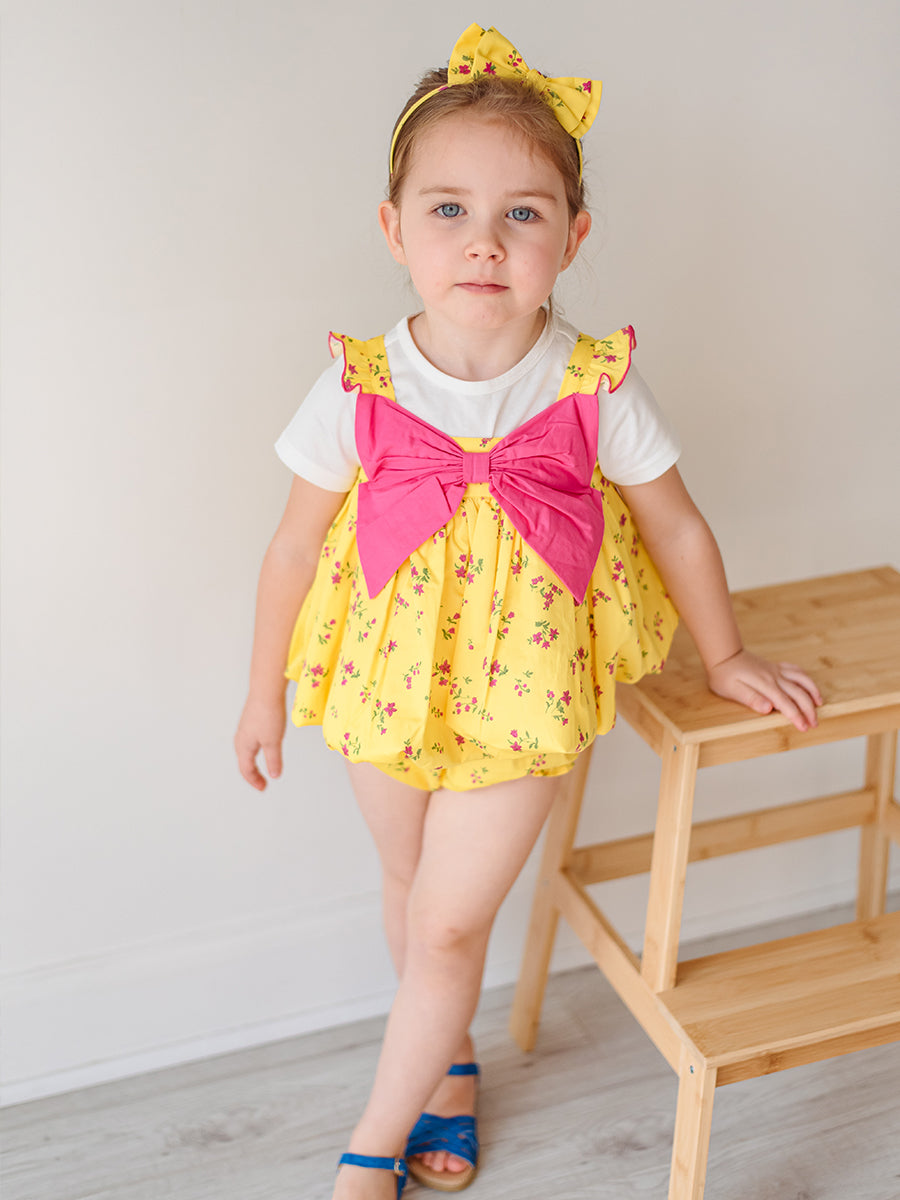 Theresa 3-Piece Floral Top T-Shirt and Bloomers Set， Mayfair Garden – Happyology