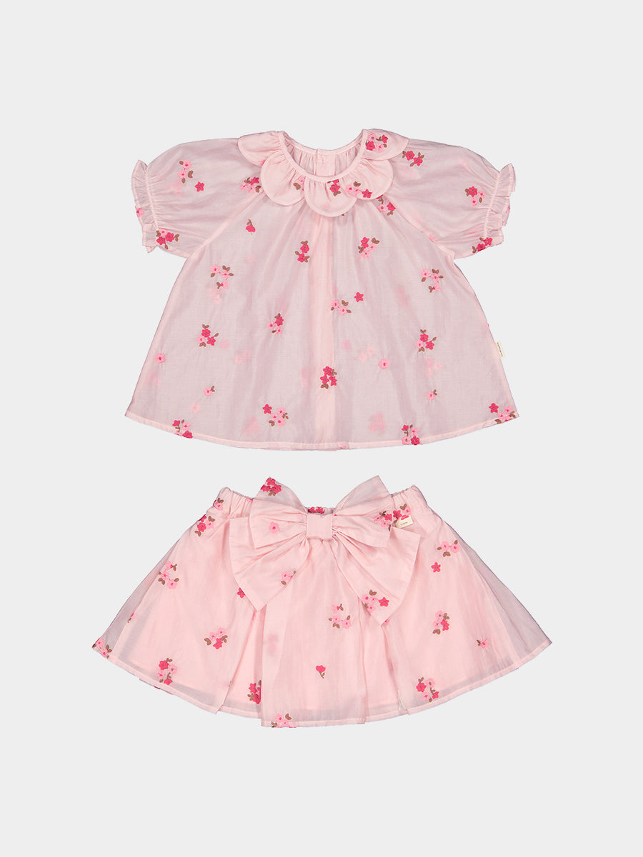 Yvonne 2-Piece Floral Blouse and Skirt Set， Embroidered Florets – view 2