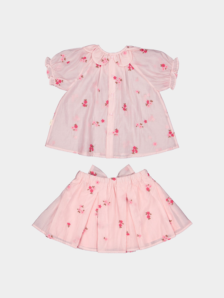 Yvonne 2-Piece Floral Blouse and Skirt Set， Embroidered Florets – view 7
