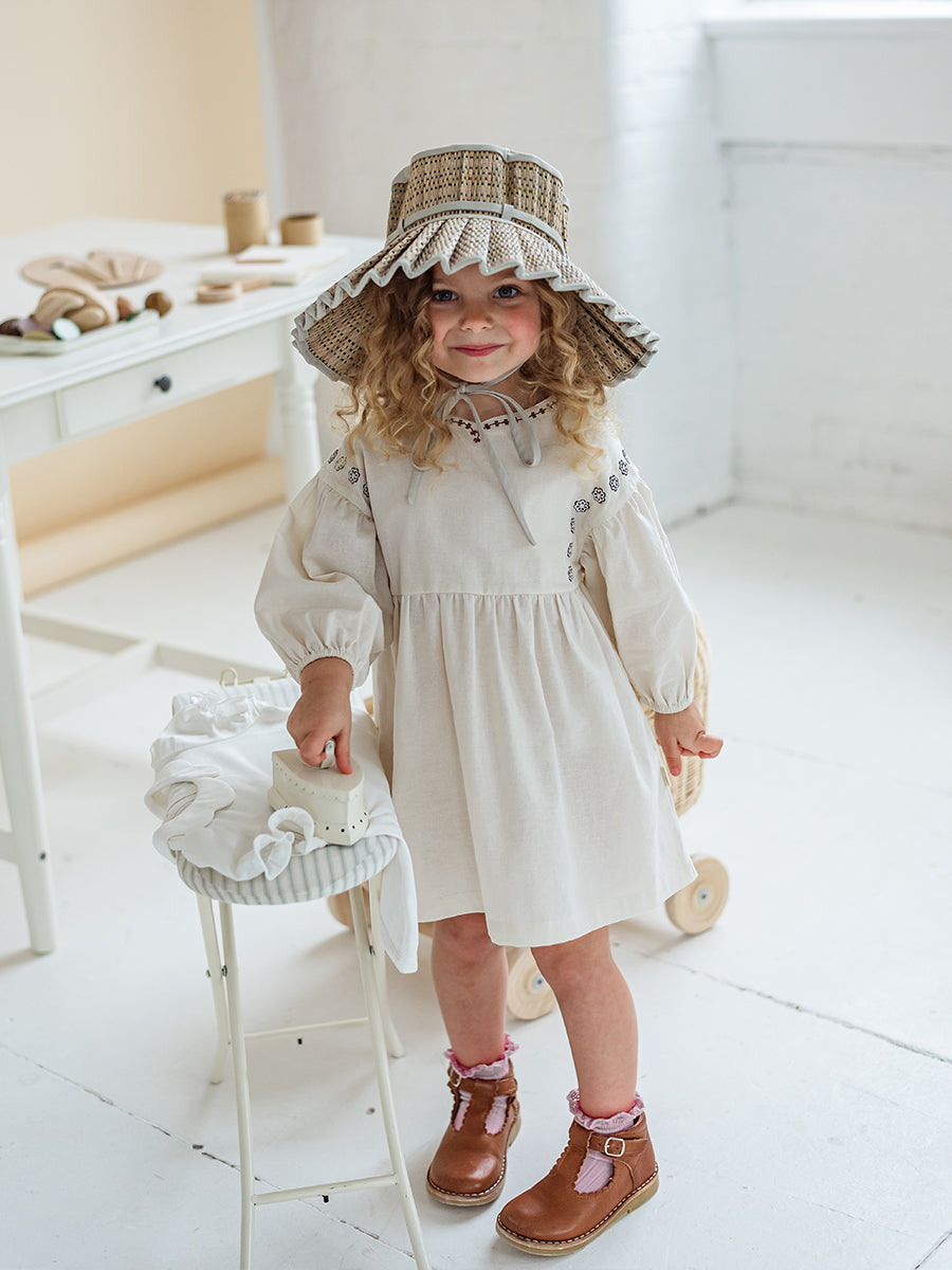 Myrtle Embroidery Dress, Almond – Happyology