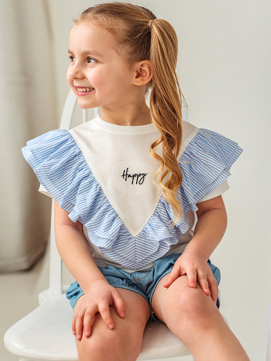 Camelia Frill T-Shirt. Blue Stripe – view 3