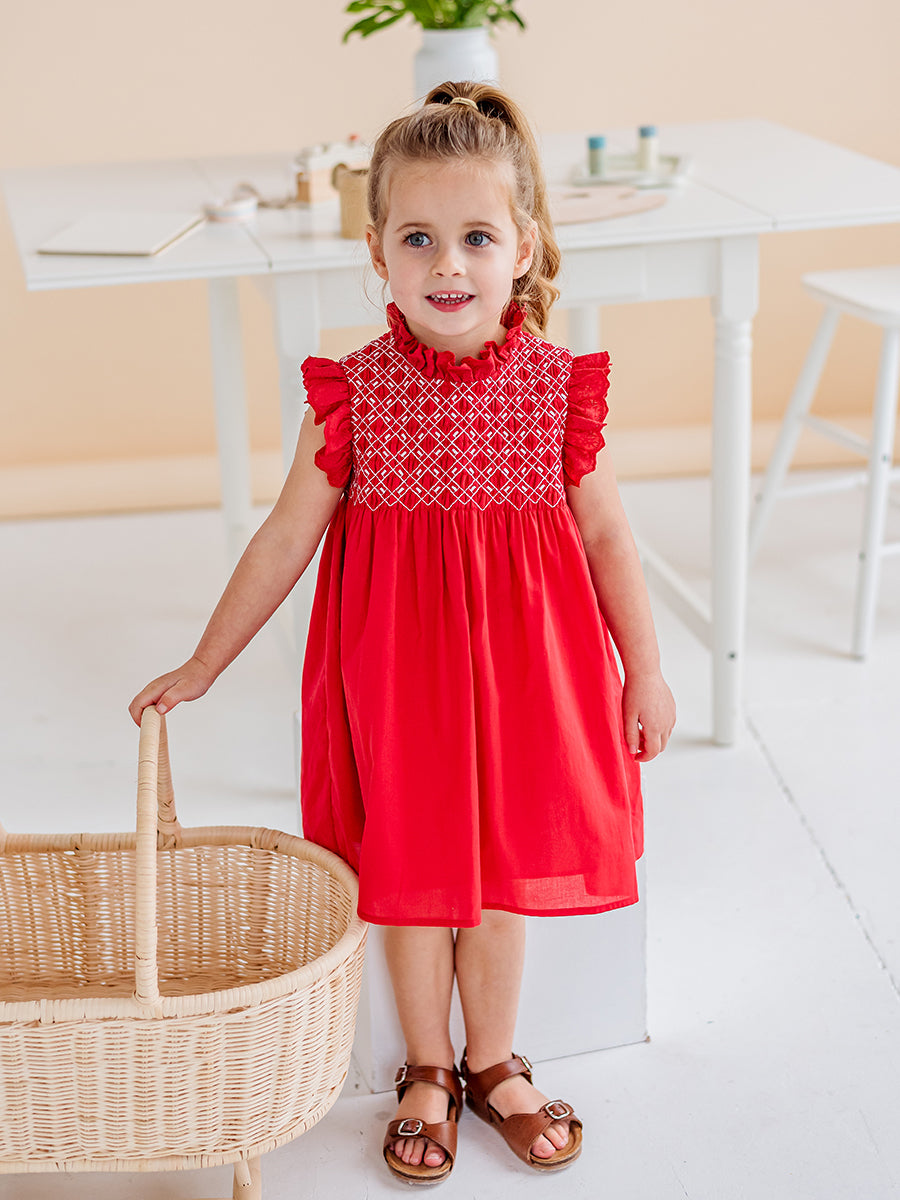 Laureola Smocking Dress, Princess Red – Happyology