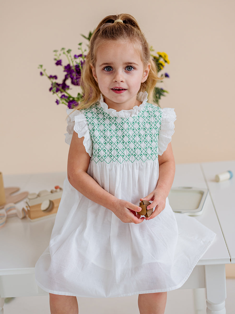 Laureola Smocking Dress, Ivory White – Happyology