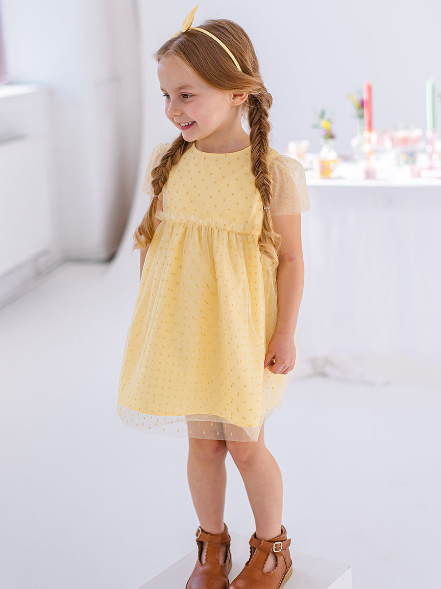 Iris Tulle Dress, Lemon Yellow – view 3