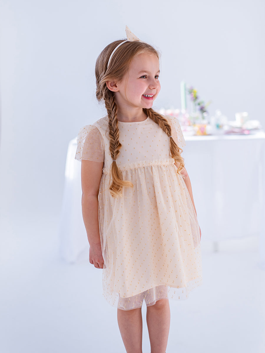 Iris Tulle Dress, Almond White – view 4