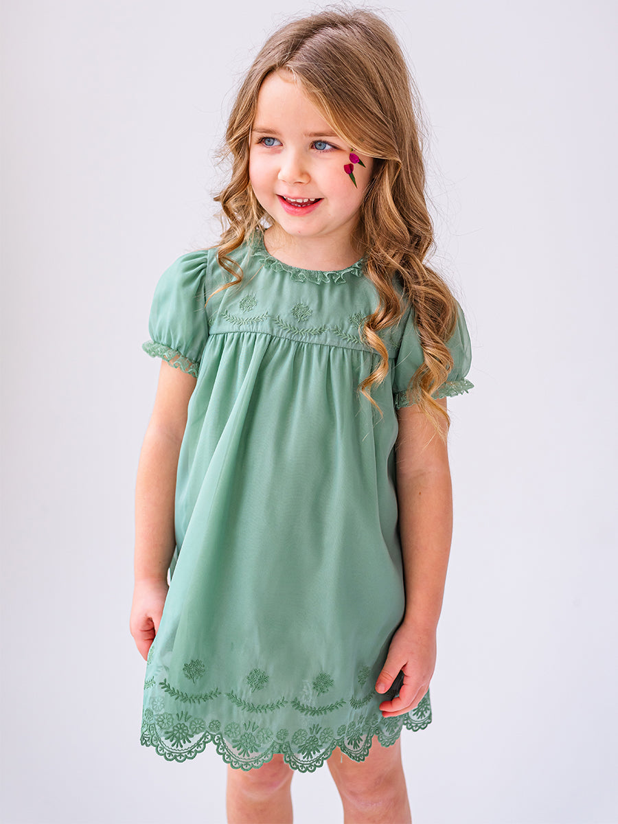 Cinderella Broiderie Anglaise Dress, Pine Green – Happyology