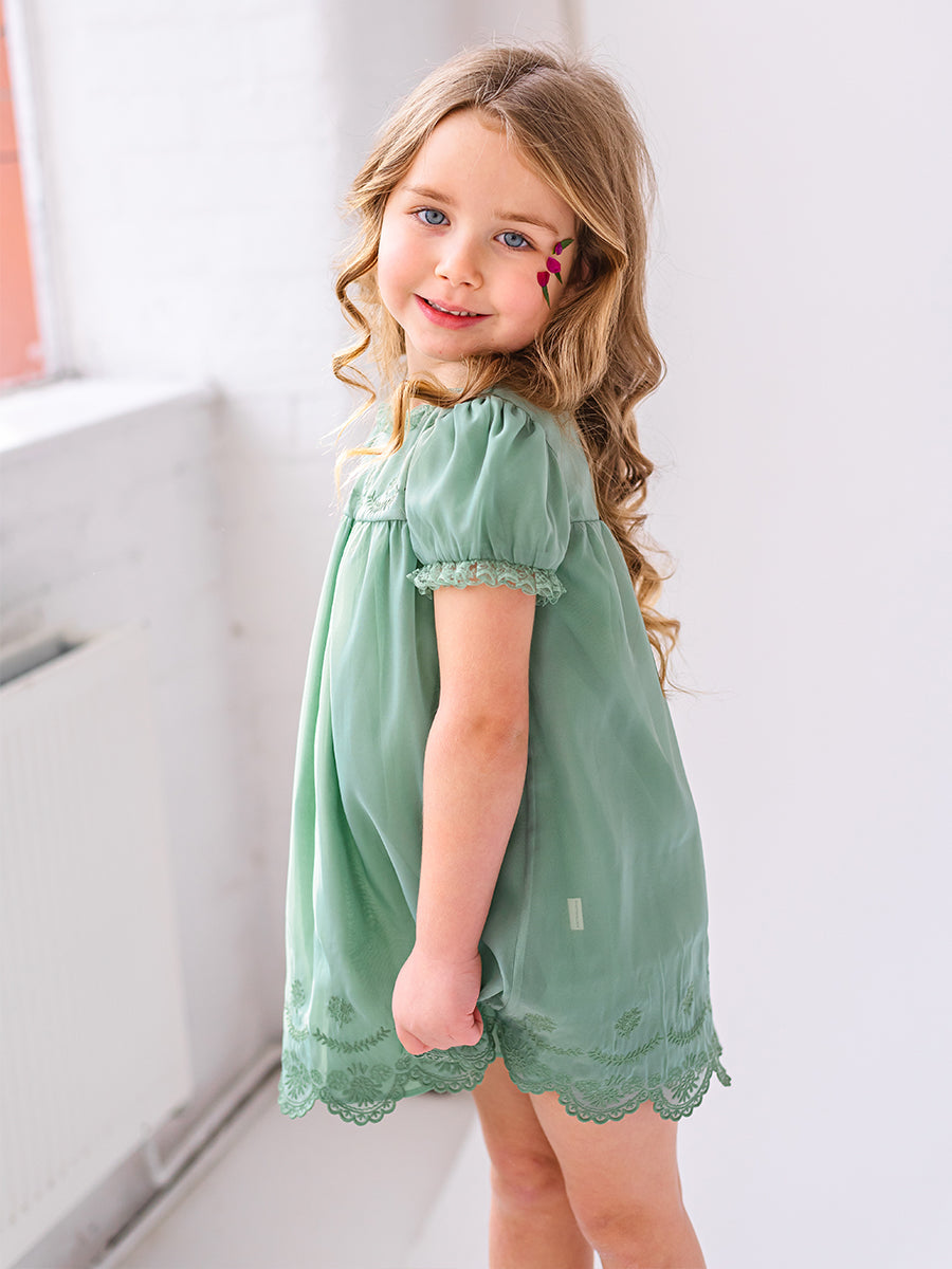 Cinderella Broiderie Anglaise Dress, Pine Green – view 6