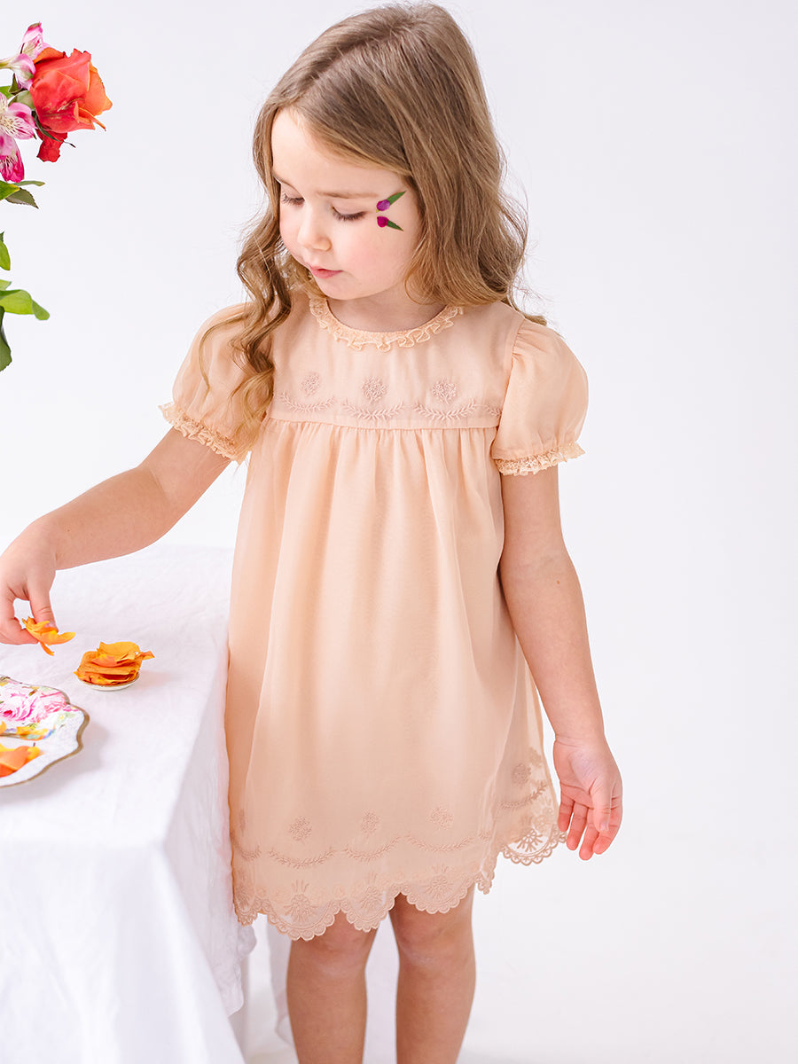 Cinderella Broiderie Anglaise Dress, Champagne – view 3