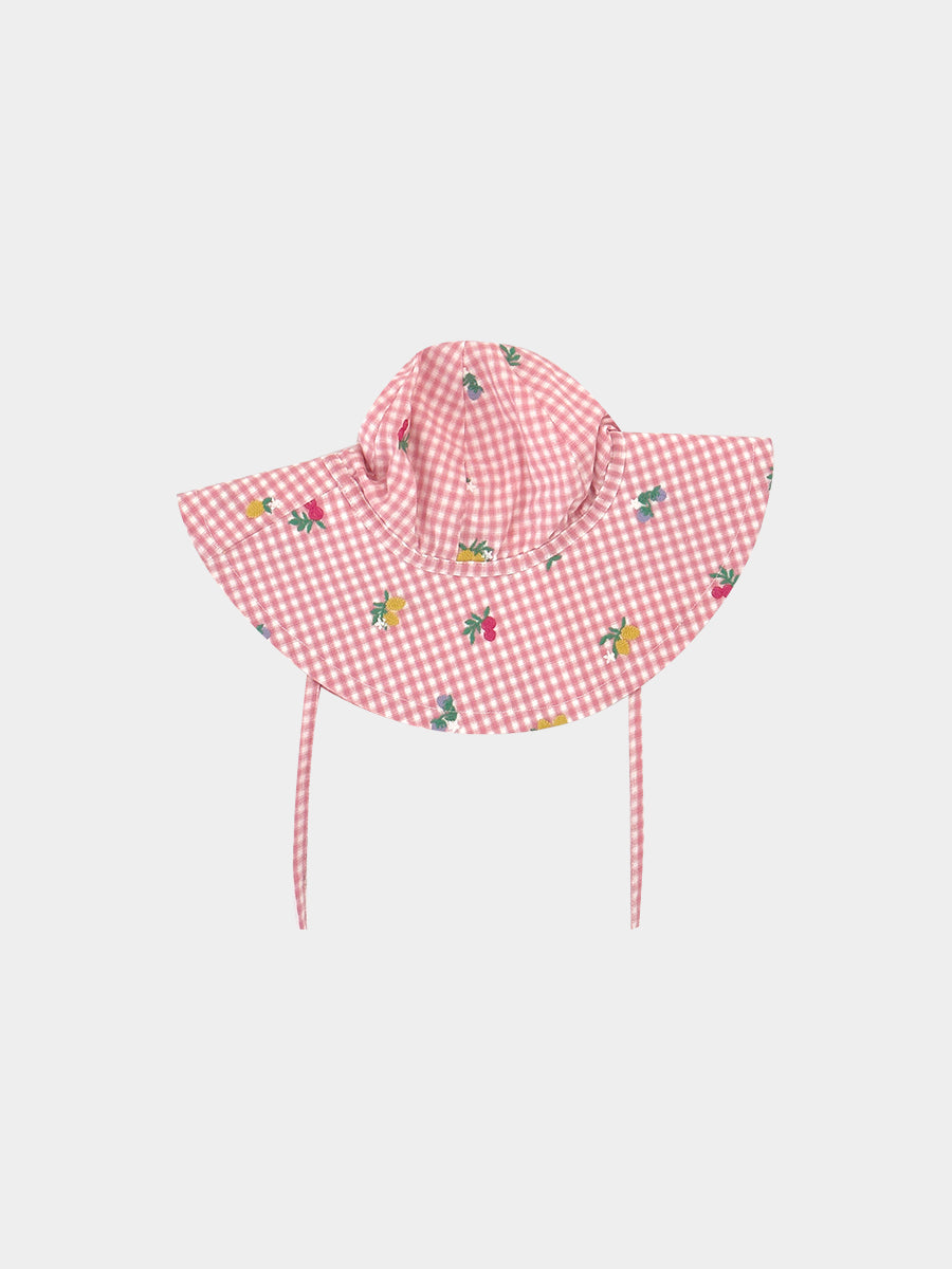 Alstonia Fruit Embroidery Sunhat, Pink Check – view 2