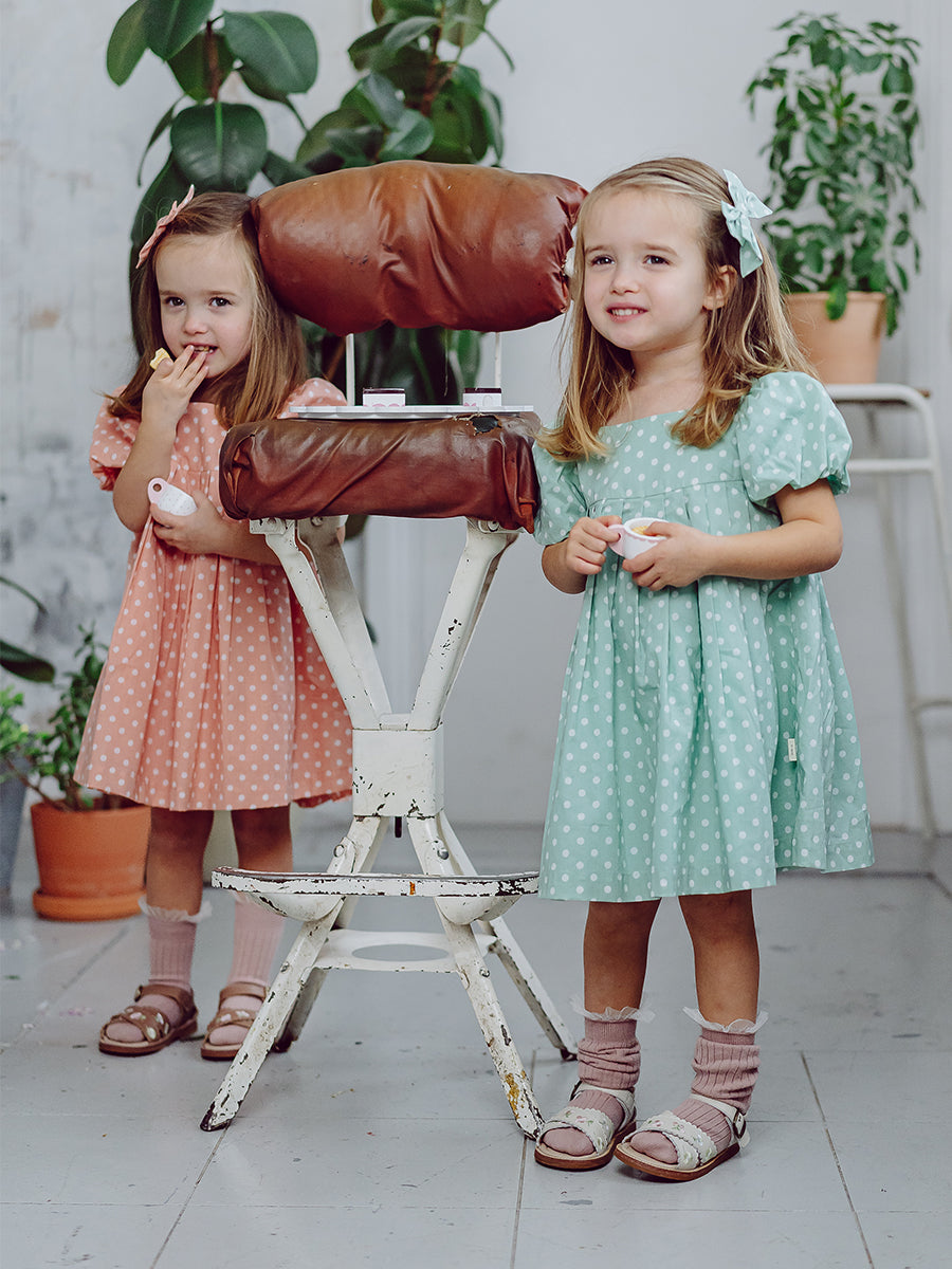 Harrogate Polka Dot Dress, Green Polka – Happyology