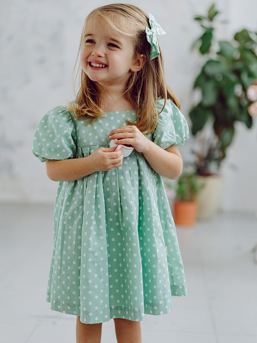 Harrogate Polka Dot Dress, Green Polka – view 5