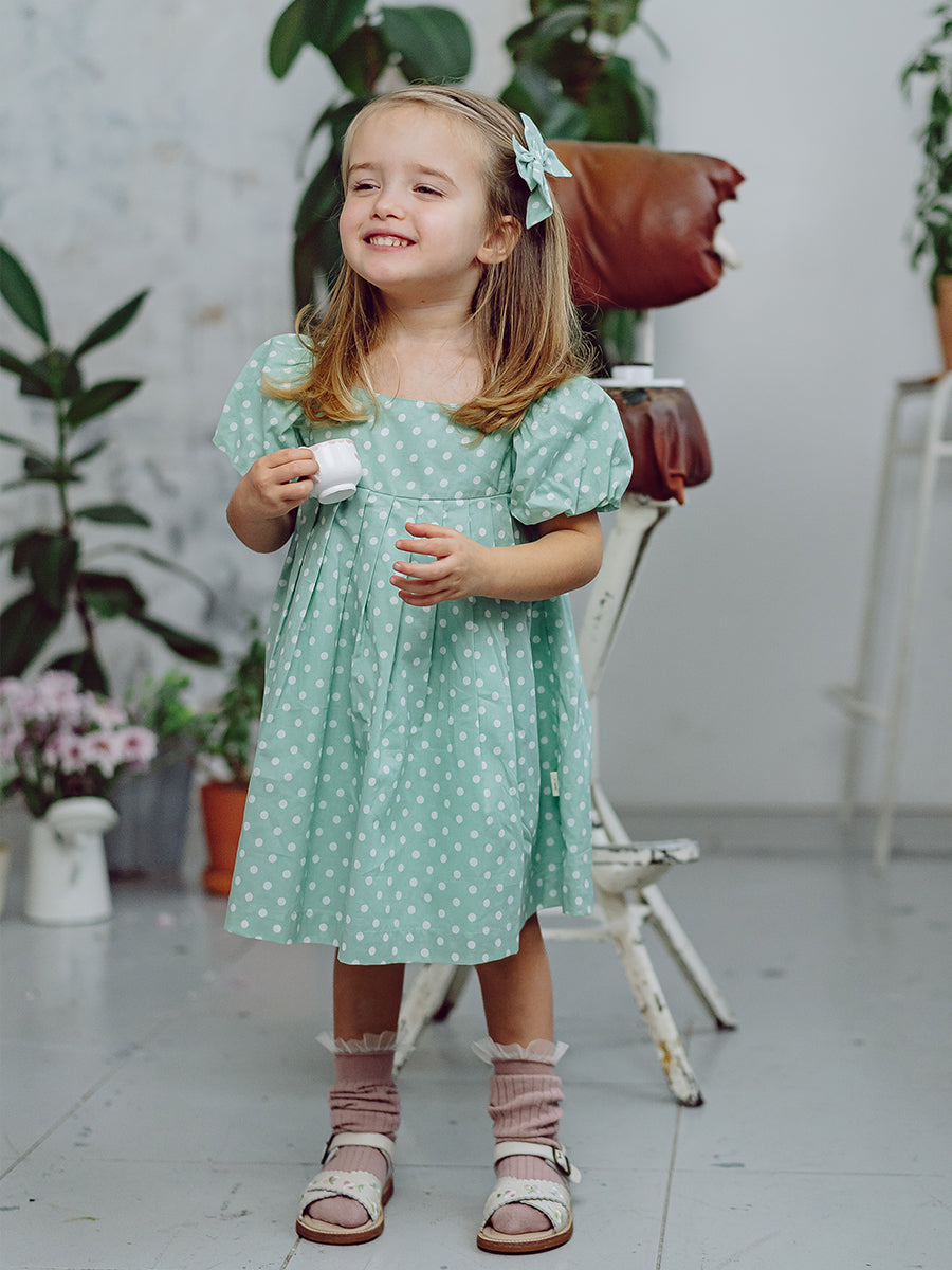 Harrogate Polka Dot Dress, Green Polka – view 6