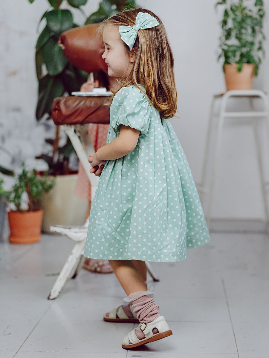 Harrogate Polka Dot Dress, Green Polka – view 7