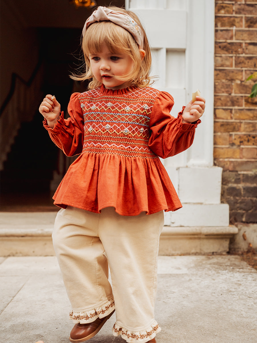 Janelle Hand-Embroidered Blouse, Rust Red – Happyology