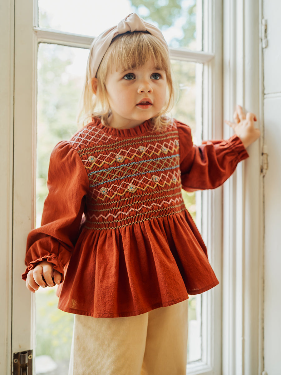 Janelle Hand-Embroidered Blouse, Rust Red – view 4