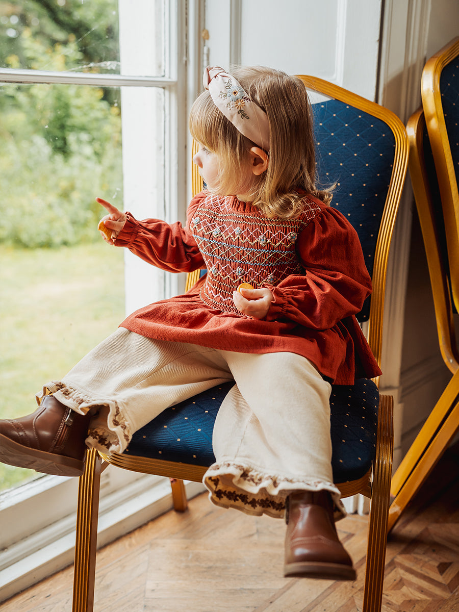 Janelle Hand-Embroidered Blouse, Rust Red – view 5