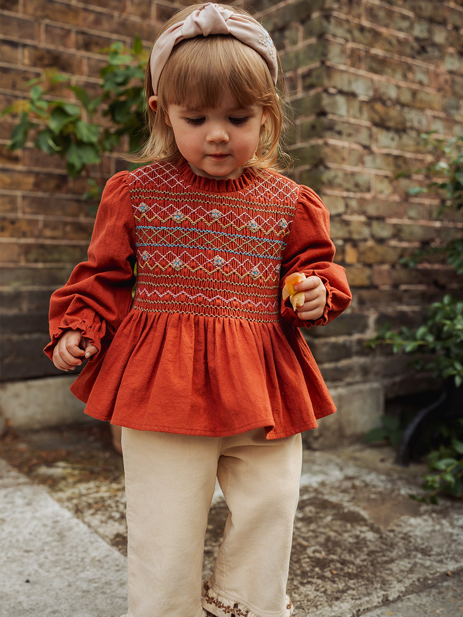Janelle Hand-Embroidered Blouse, Rust Red – view 6
