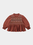 Janelle Hand-Embroidered Blouse, Rust Red – view 2