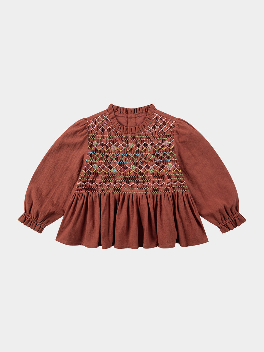 Janelle Hand-Embroidered Blouse, Rust Red – view 2