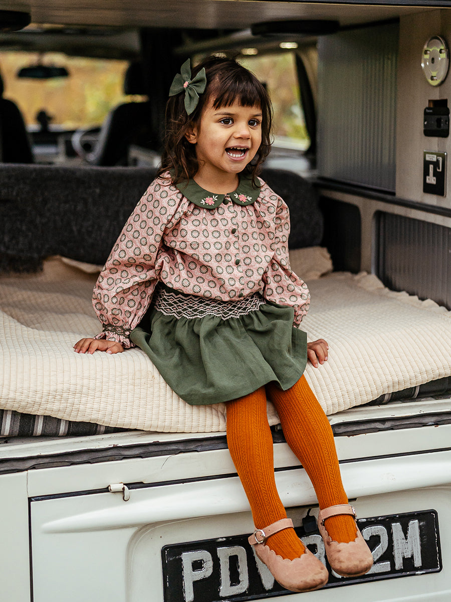Harrogate Hand-Smocked Skirt, Green Tea – view 6