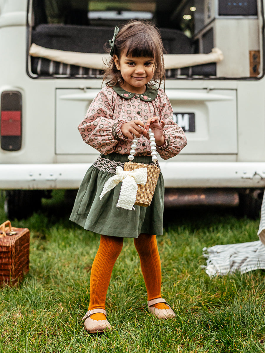 Harrogate Hand-Smocked Skirt, Green Tea – view 7