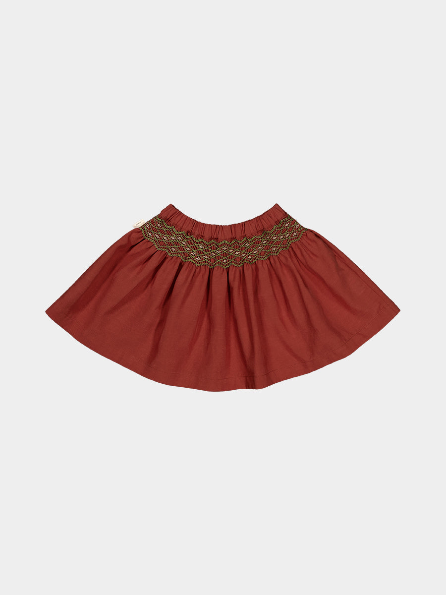Harrogate Hand-Smocked Skirt, Apple Red – view 8