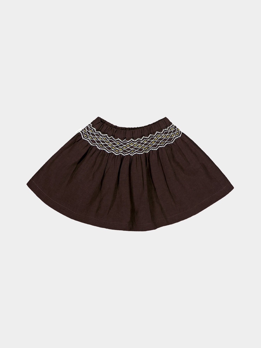 Harrogate Hand-Smocked Skirt, Dark Chestnut – view 8