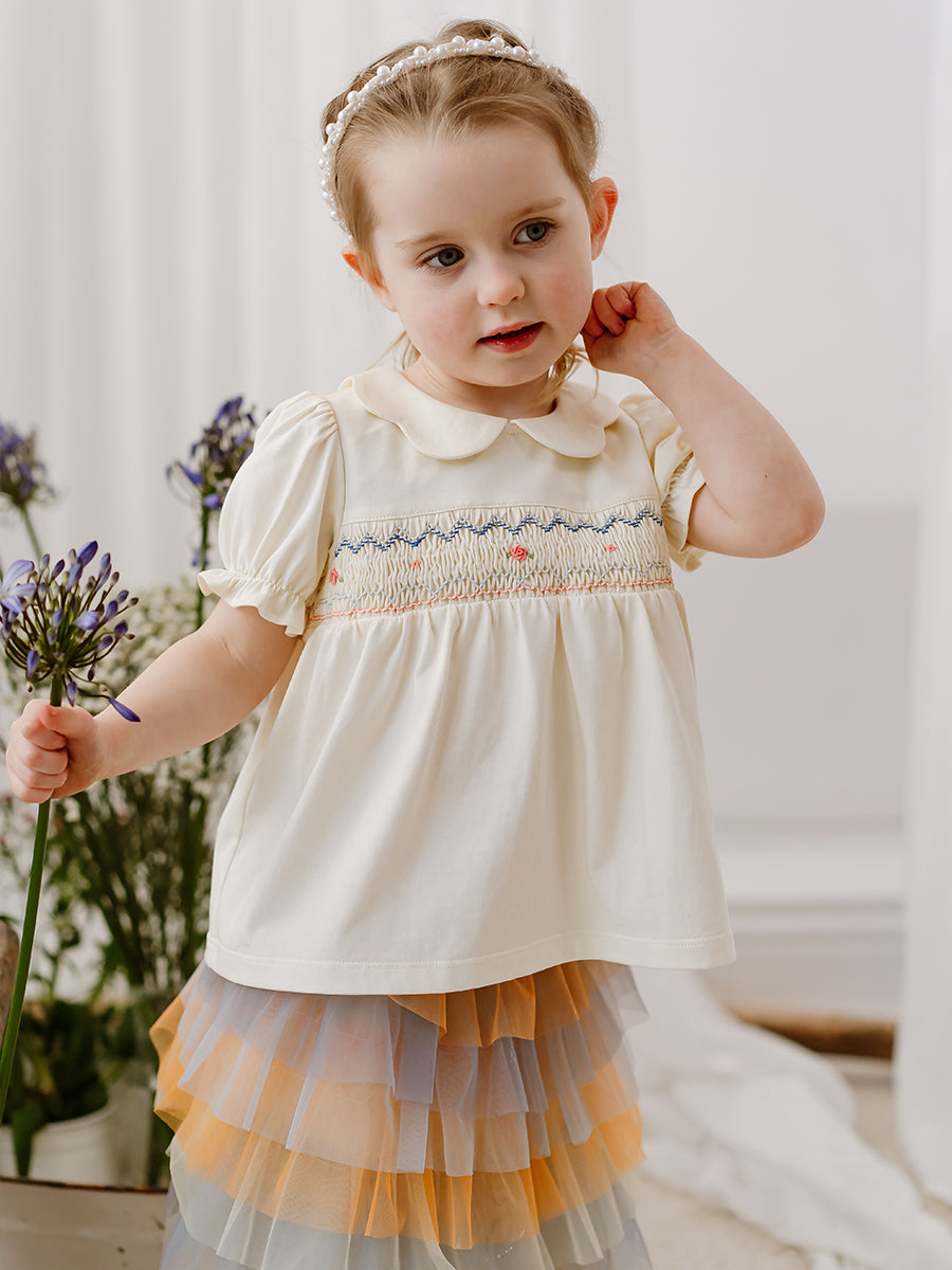 Taormina Hand-Smocked Top, Crème Brulee – Happyology