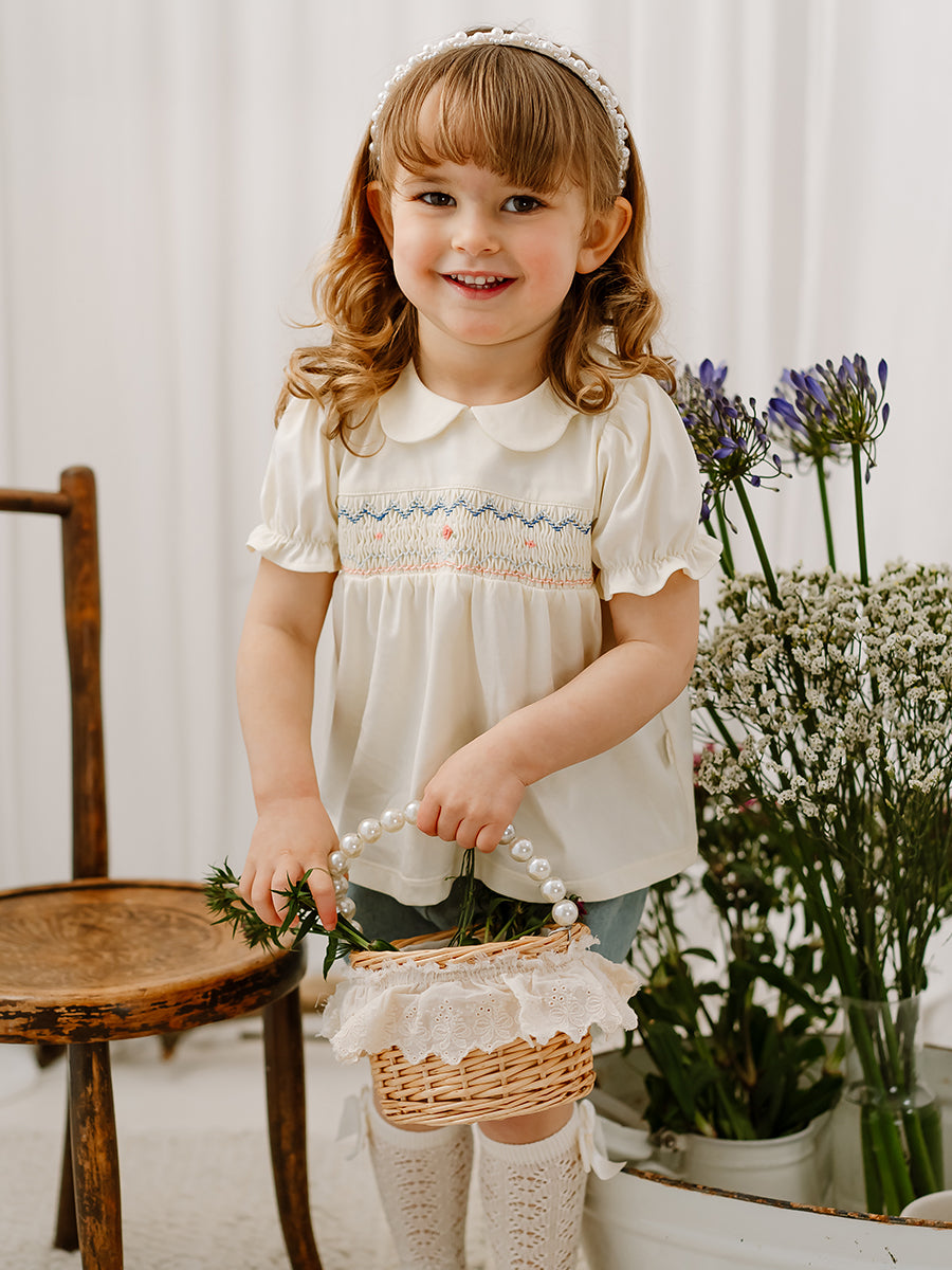 Taormina Hand-Smocked Top, Crème Brulee – view 7