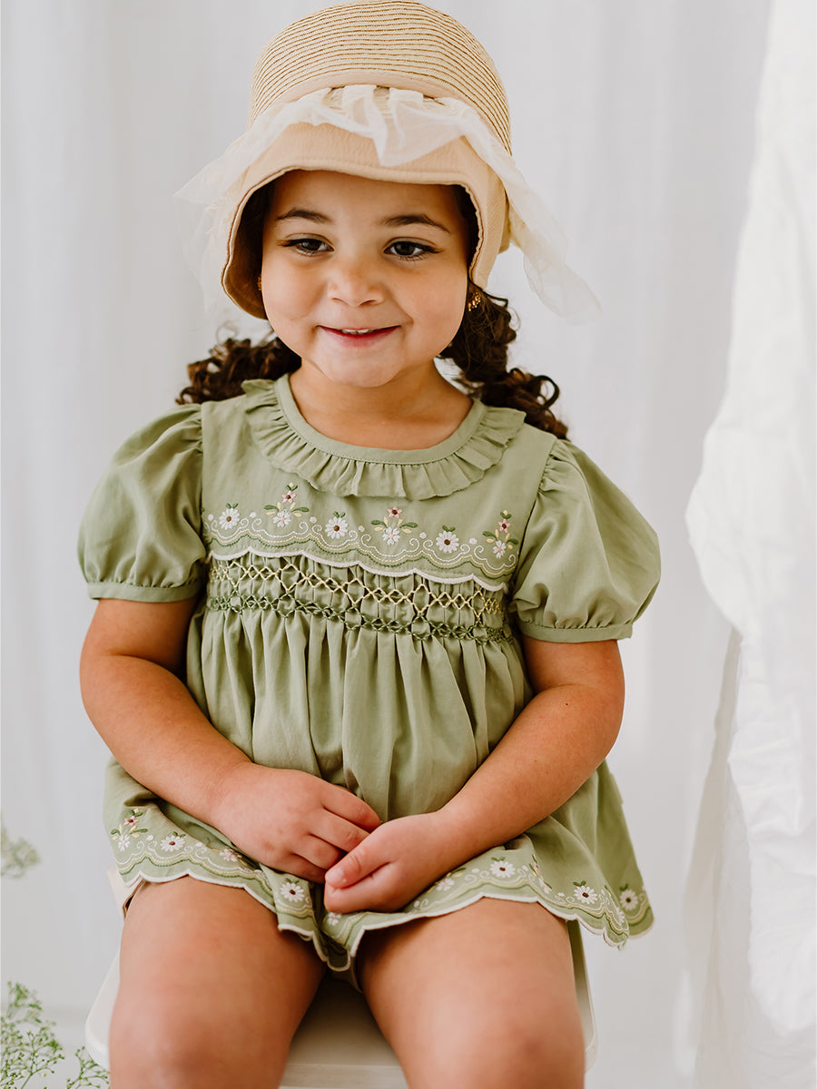 Dover Hand-Smocked Blouse, Kiwi Green – view 6