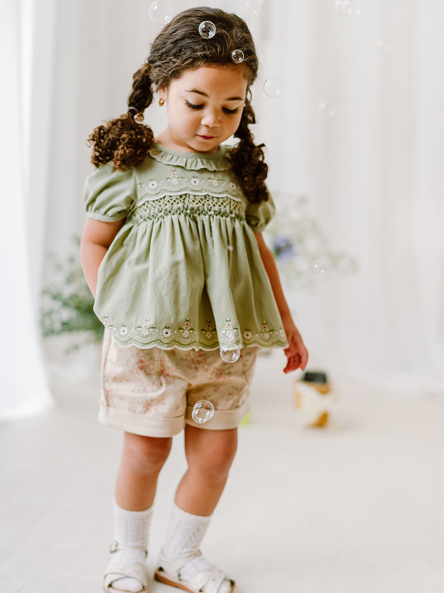 Dover Hand-Smocked Blouse, Kiwi Green – view 7