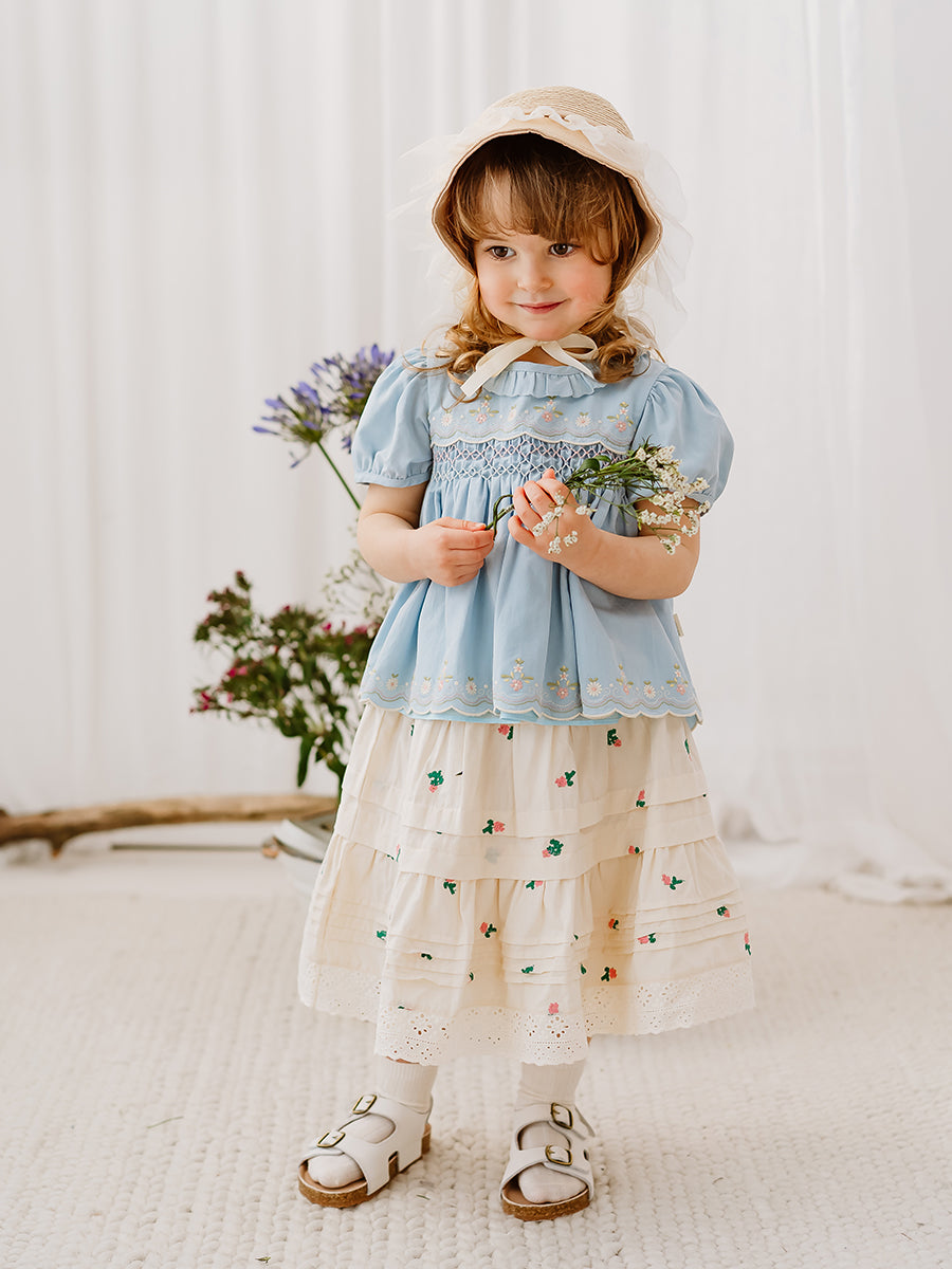 Dover Hand-Smocked Blouse, Sky Blue – view 5