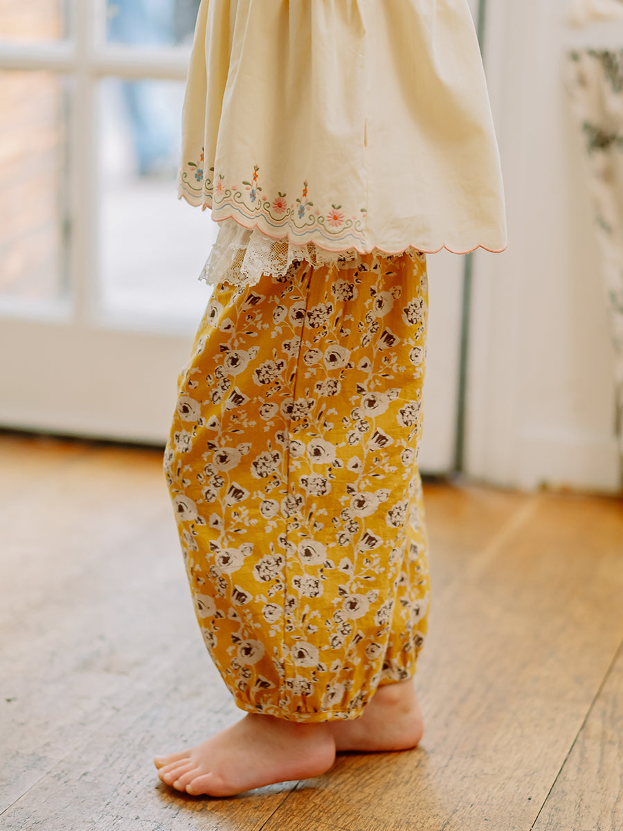 Valladolid Trousers, Happy Peony, Yellow – view 5