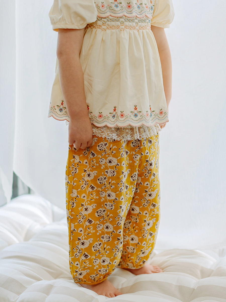 Valladolid Trousers, Happy Peony, Yellow – view 6