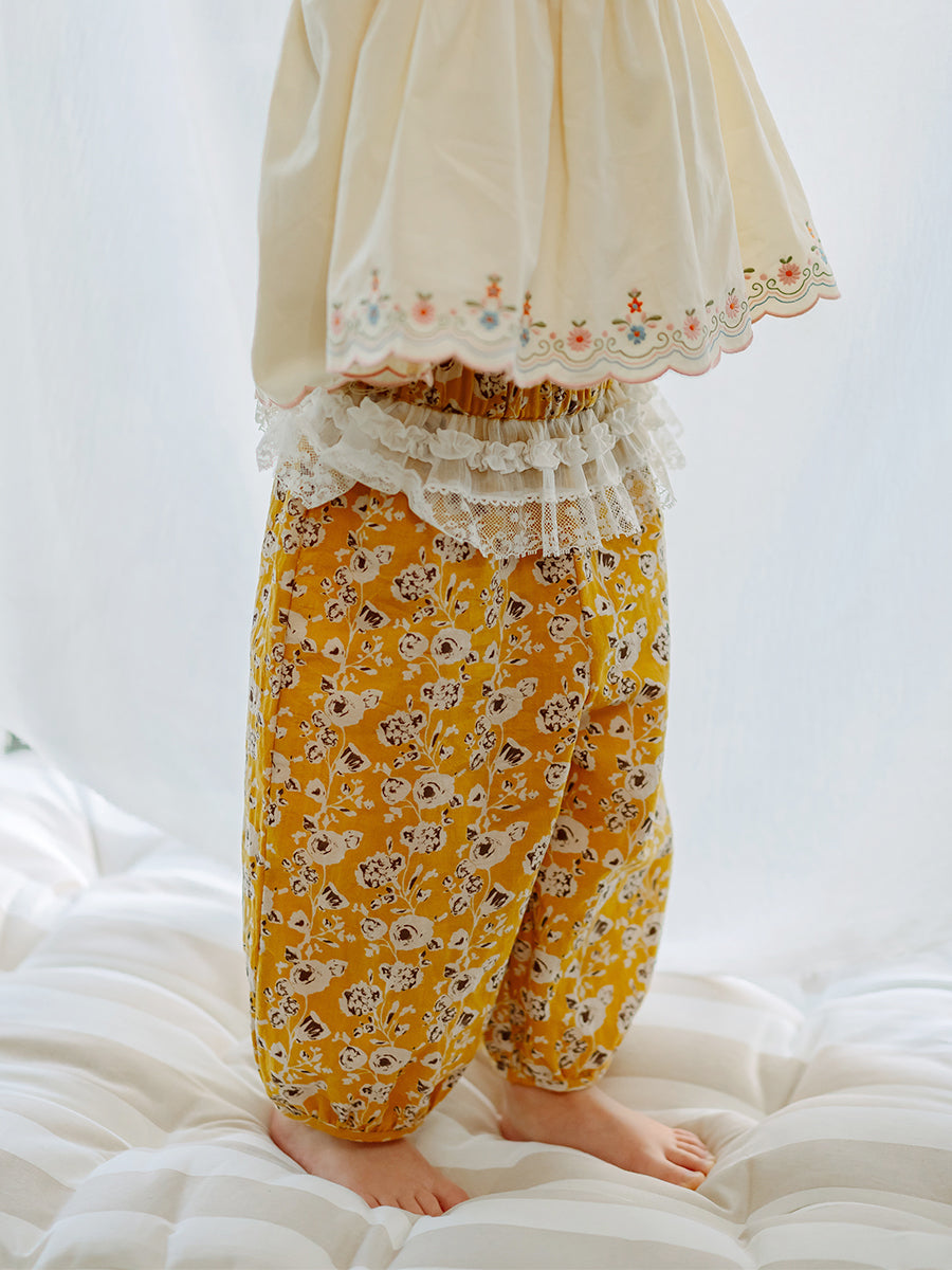 Valladolid Trousers, Happy Peony, Yellow – view 7