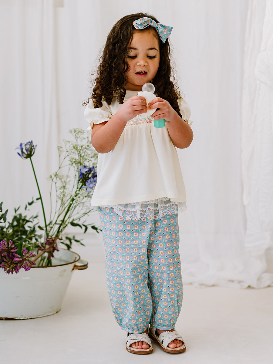 Valladolid Trousers, Ceramic Flowers, Teal – view 5
