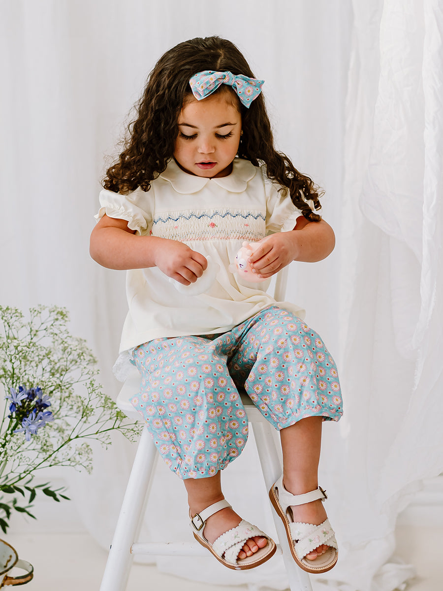 Valladolid Trousers, Ceramic Flowers, Teal – view 6