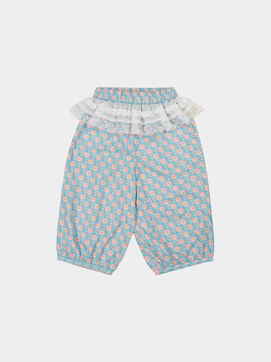 Valladolid Trousers, Ceramic Flowers, Teal – view 2