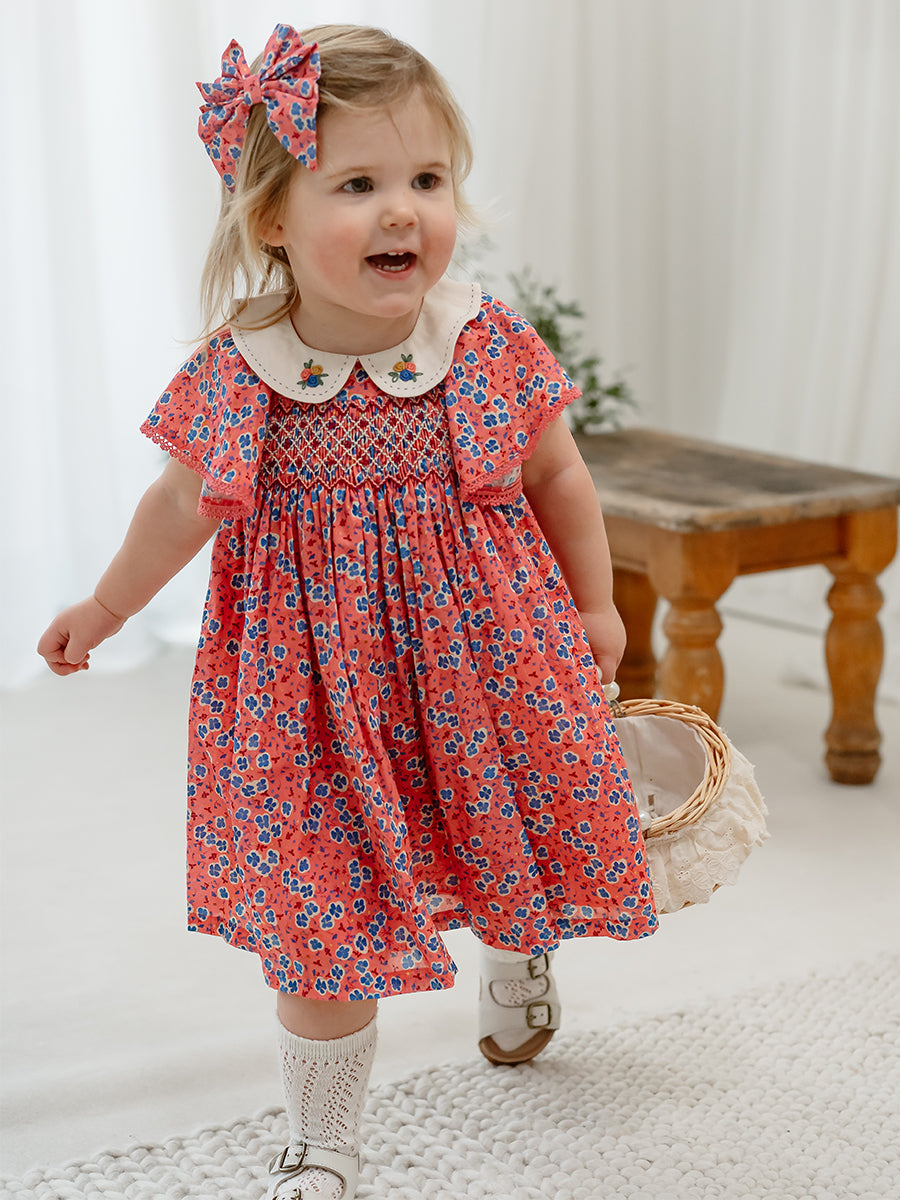 Odense Hand-Embroidered Dress, Watercolor Kousa, Pink – Happyology