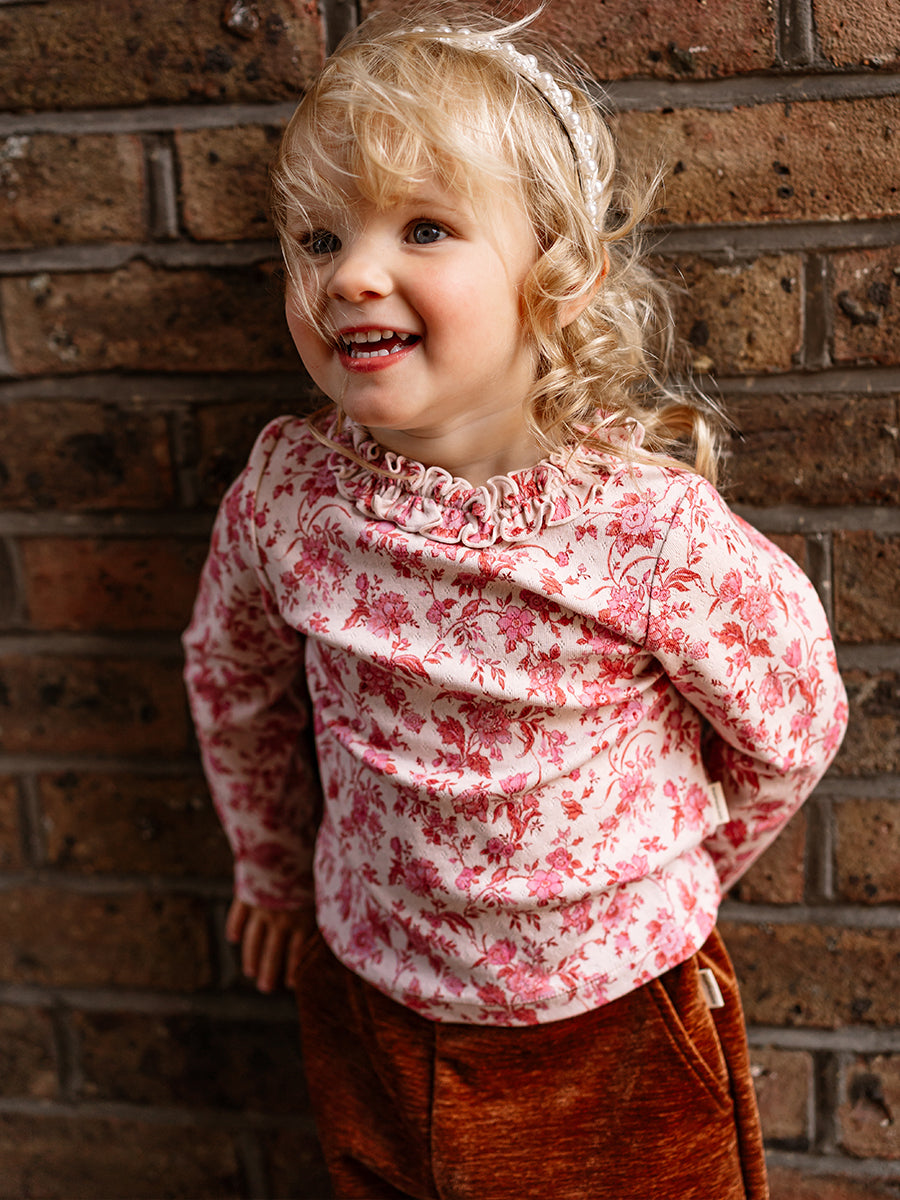 Manchester Ruffle-Neck Top, Toile de Jouy Rouge – view 3