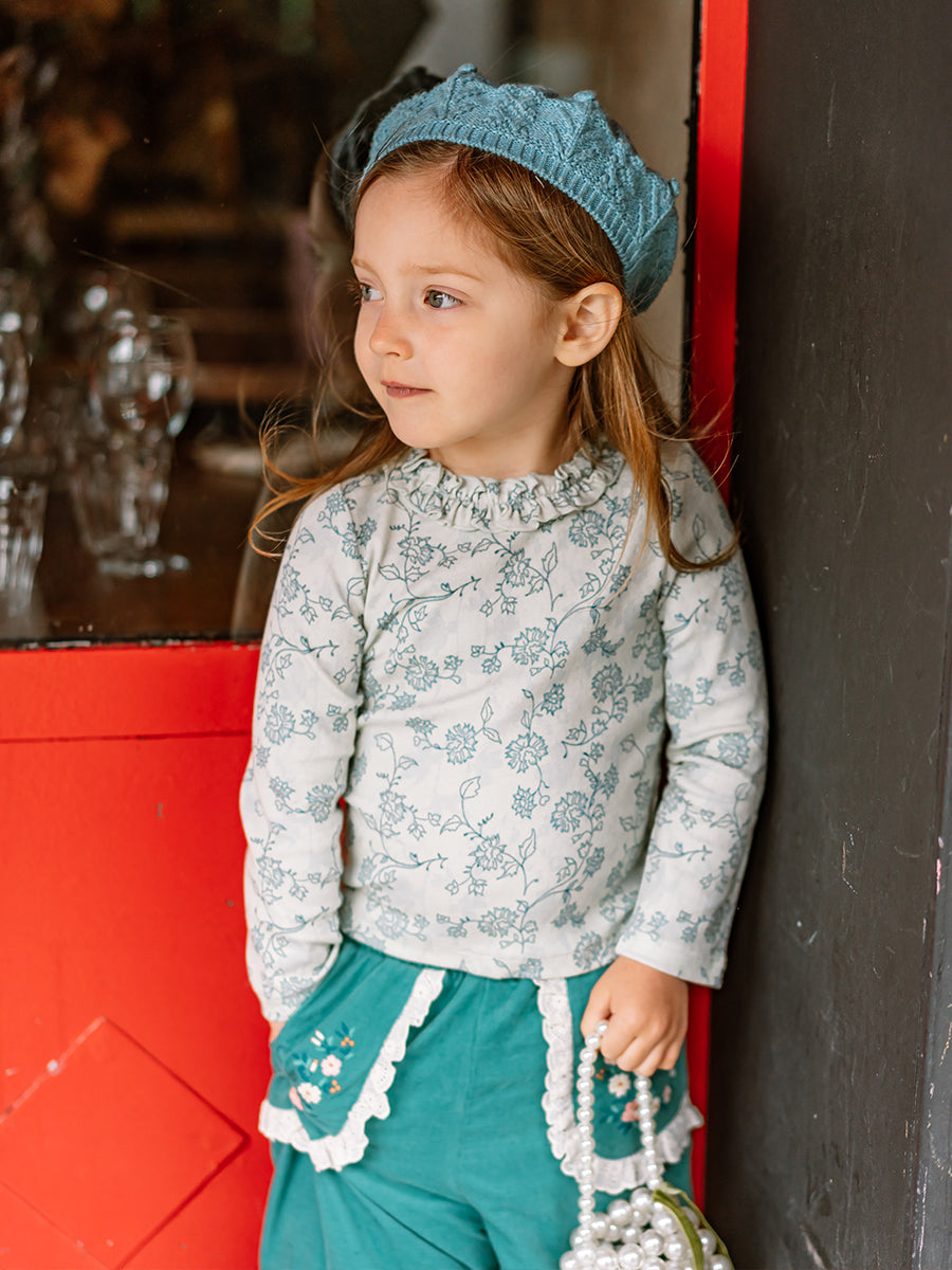 Manchester Ruffle-Neck Top, Blue Vines – Happyology