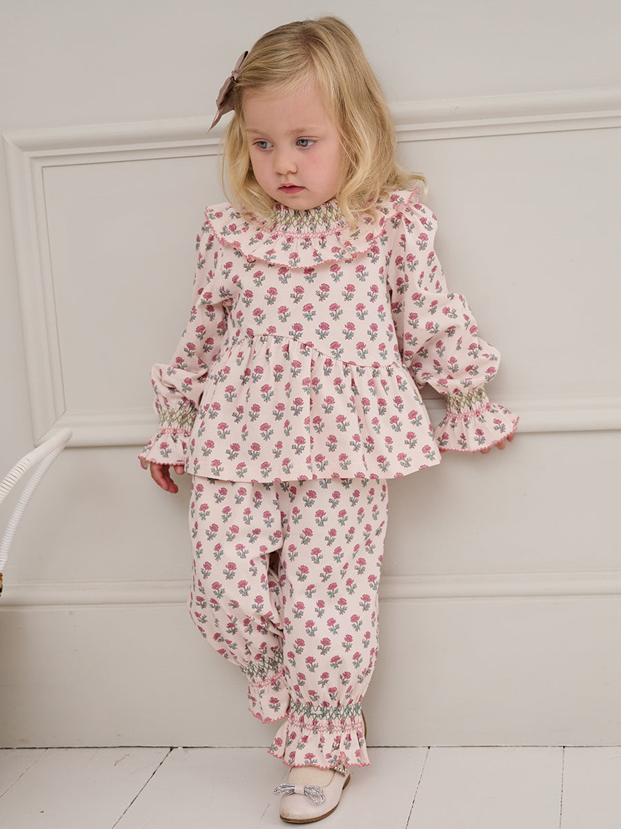 Charleston Smocked Tee, Block Print Peony, Butterscotch – view 5