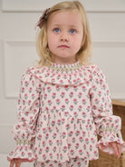 Charleston Smocked Tee, Block Print Peony, Butterscotch – view 6