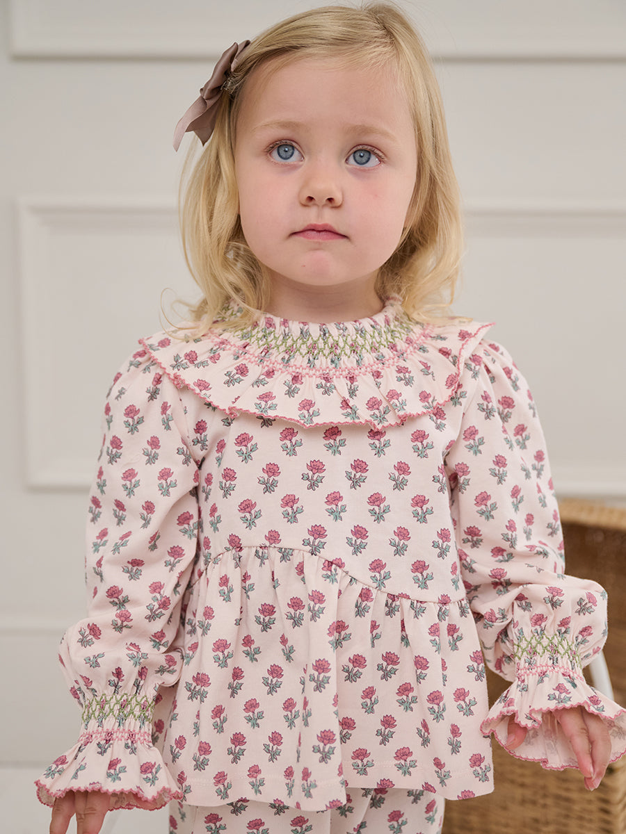 Charleston Smocked Tee, Block Print Peony, Butterscotch – view 6