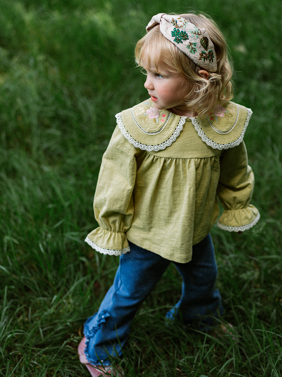 Quebec Embroidered Tee, Acacia Green – view 7