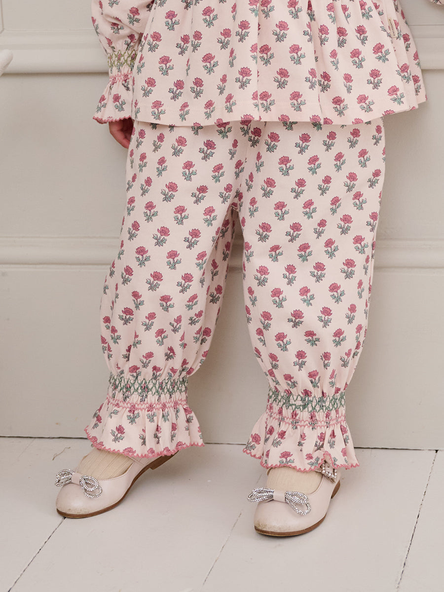 Bruges Smocked Trousers, Block Print Peony, Butterscotch – view 6